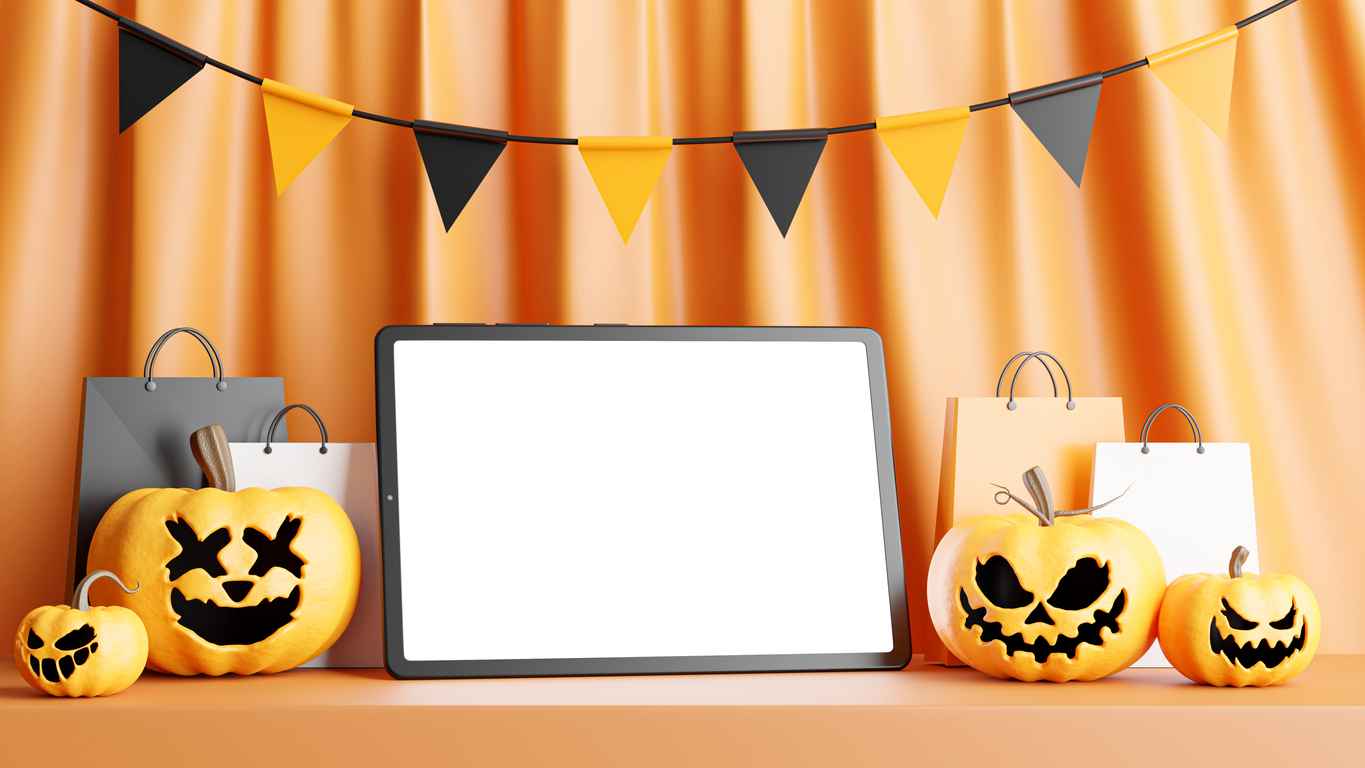 tablet with halloween shopping concept for product display